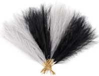 Acfruits Black and Gray Pampas Grass Decor, 30 Pcs 17" Faux Pampas Grass Short Decor, Pompas Grass Flower Arrangement and Vase Filler for Boho Home Wedding Decoration