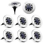 GIGALUMI 8 Pack Solar Ground Lights, 8 LED Solar Powered Disk Lights Outdoor Waterproof Garden Landscape Lighting for Yard Deck Lawn Patio Pathway Walkway (White)