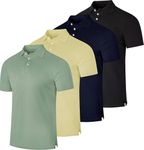 4 Pack: Mens Cotton Pique Men Quick Dry Dri Fit Polo Shirt Short Sleeve Button Collared Work Dress Tee Golf Tennis Clothing Active Wear Athletic Performance Tech Casual T Shirts - Set 12, XXL