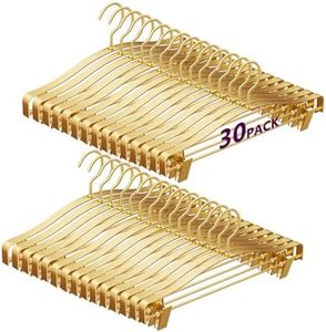 30 Pack Gold Pant Hangers, Upgraded 2-in-1 Design Extra Wide Thickened Metal Shirts Hangers, with 2 Adjustable Smooth Clips for Jeans, Pants, Coats