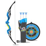 Planet of Toys Super Archery Set for Kids with Bow and Arrow Set with Dart Target Board, Colourful with 3 Suction Cup Tip Arrows - Blue