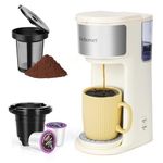 Ranbomer Single Serve Coffee Maker, K Cup and Ground Coffee Machine 2 in 1, 6 to 14 Oz Brew Sizes, Mini One Cup Coffee Maker with Self cleaning Function, Fits Travel Mug, (White)