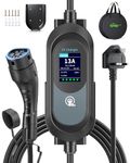 EVJUICION EV Charger Cable Type 2 to 3 Pin Plug 6M, 3.1kW 6-13A 3 Pin EV Charging Cable, Portable Electric Car Charger for up to 12H Delayed Start Charging with 2.4″ LED Screen, IP67 for EVs & PHEV