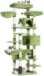 Hey-brother Cat Tree, 74 inches Multi-Level XL Large Cat Tower for Indoor Cats with Three Cat Condos, Two Large Top Decks and Cat Hairbrushfor Kittens, Cats and Pets, Green MPJ035-MGR
