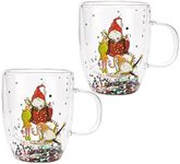 Elf Christmas Coffee Mug Set of 2 Mugs - Holidays 10oz Fun Double Wall Insulated Glass Tumbler with Handle, Confetti Snowflake Glassware Tea, Milk, Beverage, Juice, Water - Holiday White Elephant