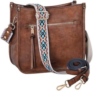 Vaschy Crossbody Bag Purse for Women,Fashion Vegan Leather Hobo Handbag Shoulder Bag Purse with Guitar Strap Brown