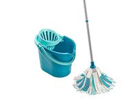 Leifheit Power 3in1 Floor Set, Complete Mop & Bucket Set, Mop-3 Different Fibres 27cm Long Ensure Effective Clean, 12 L Bucket with Wringer, 3 Part 120 cm Steel Handle, viscose, Turquoise, Medium