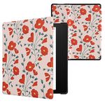 kwmobile Case Compatible with Amazon Kindle Oasis 10. Generation Case - eReader Cover - Poppy Red/Green/Beige