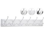 LARHN White Coat Hooks - Wall Mounted Coat Rack - 6 Triple White Coat Hooks for Wall - 59 cm - All Fixings Included for Quick & Easy Installation