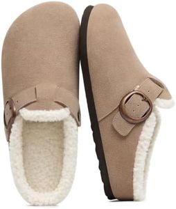 Eyriphy Women's Fur Lined Genuine Suede Clogs Fuzzy Cork Footbed Taupe