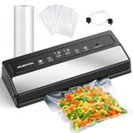 GERYON Vacuum Sealer, Vacuum Sealer Machine Strong Suction for All Dry & Moist, Compact & Easy-Clean, with 1 Roll & 5 Bag Kit, with External Vacuum System, Silver