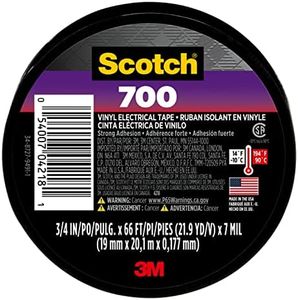 Scotch Vinyl 700 Electrical Tape, 1 Roll, Black, 3/4-in x 66-ft, General Purpose, Commercial Grade, Rated for Temperatures Up to 194-Degree, Highly flexible, Stretchy & Conformable (700)