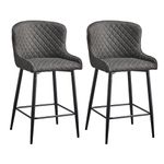 OFCASA Bar Stools Set of 2 Brown Faux Leather Upholstered Breakfast Kitchen Bar Chairs with Backrest and Metal Legs Bar Stools for Kitchen Island Pub 65cm Height