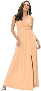 KOH KOH Womens Long Sleeveless Bridesmaid Cocktail Evening Maxi Dress, Light Pink Peach, Medium