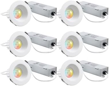 TORCHSTAR 2 Inch Recessed LED Light, 5CCT Dimmable 600lm Canless Recessed Ceiling Light, Baffle Trim Anti-Glare LED Downlight, CRI90+, IC Rated, ETL Listed, 2700K-5000K Selectable, Pack of 6