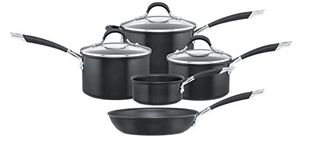 Circulon Momentum Non Stick Pots and Pans Set of 5 - Suitable as Induction Hob Pan Set with Toughened Glass Lids, Soft Grip Handles, Dishwasher Safe, Metal Utensil Safe, Black