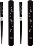 JapanBargain 3643x2, Japaese Travel Chopsticks with Case Reusable Chinese Korean Bamboo Portable Chop Sticks Utensil Cherry Blossom Dishwasher Safe Made in Japan, Black Sakura, Pack of 2