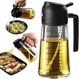 TrendPlain 16oz/470ml Olive Oil Sprayer for Cooking - 2 in 1 Olive Oil Dispenser for Kitchen Gadgets, Air Fryer, Salad, and BBQ - Black