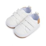 YWY Baby Boys Girls Sneakers Anti-Slip Prewalkers First Walking Shoes Walkers Fabric Upper Lace Up 12-18 Months White