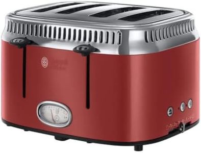 Russell Hobbs 23383034001 Stainless Steel Retro 4SL 21690 4 Slice Toaster, 235mm x 365mm x 310mm, Red