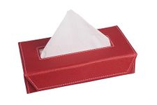 LEEZEL| Tissue Box Holder with 100 Pulls Cotton Rags Tissue | Handcrafted Fine Leather - Like Finish | for Gifting, Office Desks, Cars & Home Décor | Durable & Water Resistant. (Red)