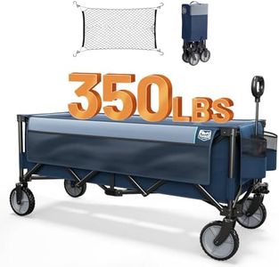 TIMBER RIDGE 51.2'' Extended Collapsible Wagon Cart with Cargo Net, 350LBS Heavy Duty Foldable Utility Wagon with Adjustable Handle, 250L Capacity Portable Cart for Camping Sports Shopping, Blue