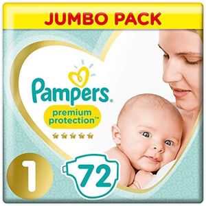 Pampers Premium Protection Size 1, 72 Nappies, 2-5kg, Jumbo Pack