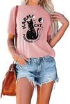 SAUIVD Women's Casual Graphic Tees Funny and Cute Shirt for Cats Lover Gift Short Sleeve Crewneck Letter Print Shirts, Pink, Small