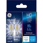 GE Reveal LED Light Bulbs, 60 Watt, A15 Ceiling Fan Bulbs, Medium Base (2 Pack)