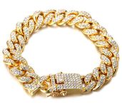 Halukakah Bling Men's 18K Real Gold Plated Dense Diamond Set Big Cuban Chain Bracelet 8"(20Cm) With Free Giftbox