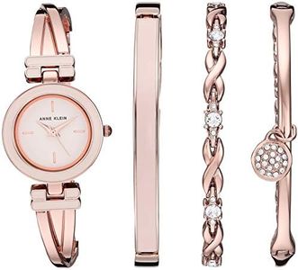 Anne Klein Women's AK/3284LPST Blush Pink and Rose Gold-Tone Bangle Watch and Crystal Accented Bracelet Set