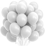 Prextex 75 White Party Balloons 12 Inch White Balloons with Matching Color Ribbon for White Theme Party Decoration, Weddings, Baby Shower, Birthday Parties Supplies or Arch Décor - Helium Quality