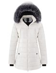 wantdo Women's Warm Winter Coat Heavy Puffer Jacket Parka with Fur Trimmed Hood, Beige, Large