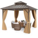 COSTWAY 3 x 3m Hardtop Gazebo, Heavy-Duty Aluminum Frame Permanent Pavilion Garden Gazebo with Double-Roof Galvanized Metal Top, Netting and Curtain, Outdoor Pergola Party Tent