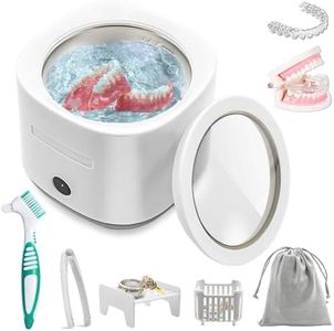 TINY SPARK Ultrasonic Cleaner 30W 42KHz Ultrasonic Cleaner Machine for Denture,Retainer,Mouth Guard,Whitening Tray,Toothbrush Head with 180ml SUS304 Tank&Transparent Lid for Jewelry,Rings,Coins (White)