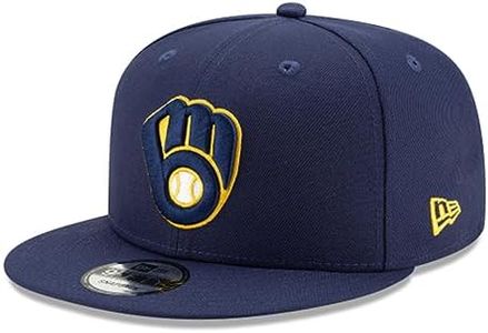 New Era Milwaukee Brewers 9Fifty Snapback Hat | Brewers Basic Snap Back Cap Old School Brewers Navy, Navy, One Size