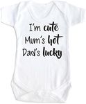 SMARTYPANTS I'm cute Mum's hot Dad's lucky funny fathers day baby clothes Short sleeved Babygrow Bodysuit (0-3 Months)