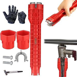 8 in 1 Faucet and Sink Installer Plumbing Tool Removal Nut Wrench Red Double Head for Bathroom Kitchen Plumbing Multipurpose Basin Wrench（red）