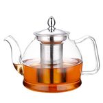 Hiware 1000ml Glass Teapot with Removable Infuser, Microwavable and Stovetop Safe Teapot, Blooming and Loose Leaf Tea Pots