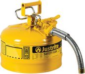 Justrite AccuFlow 7225230 Type II Galvanized Steel Safety Can with 1" Flexible Spout, 2.5 Gallon Capacity, Yellow