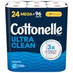 Cottonelle Ultra Clean Toilet Paper, Strong Toilet Tissue, 24 Mega Rolls (24 Mega Rolls = 96 Regular Rolls), 284 Sheets per Roll, Packaging May Vary