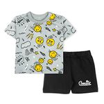 ARIEL Baby Boys & Baby Girls Cotton Printed Round Neck Half Sleeve T-Shirt & Short Trendy Summer Clothing Sets(AR-BHALFSS-36-Black-smileaop_Multicolor_3 Months - 6 Months)