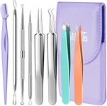 TsMADDTs Blackhead Remover Tools and Ingrown Hair Tweezers, 9PCS Pimple Popper Tool Kit, Ingrown Hair Removal Kit with Pimple Extractor, Pore Extractor, Tweezers, Razor