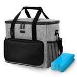 KEPLIN 27L Insulated Cooler Bag Waterproof & Leak Resistant with Shoulder Strap, Side & Front Pockets Portable Lunch Box for Picnic, Camping, Beach, Travel, BBQ & Work Large Capacity & Durable (Grey)
