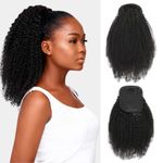 Afro Puff Drawstring Ponytail Human Hair 4C Afro Kinky Curly Ponytail Drawstring Ponytail for Black Women Natural Black Ponytail Extension Human Hair 16 Inch