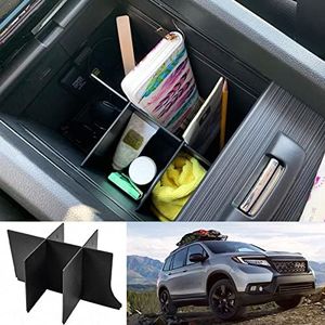 TACOBRO Center Console Organizer Dividers for Honda Pilot 2016-2022 / Ridgeline 2017-2022 2023/ Passport 2019-2022 2023 Accessories, Black ABS Plastic Insert Secondary Storage