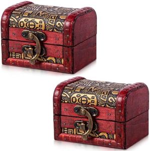 OBTANIM Vintage Small Jewelry Boxes, 3 Inch Handmade Wooden Storage with Metal Lock Treasure Organizer Gift Set of 2