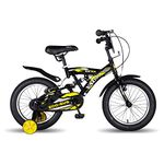 Vaux Eco-Sus Kids Cycle for Boys 16 inch with Suspension for Age 4 to 6 Years, Bicycle for Kids with Steel Frame, Alloy Rims, 16x2.40 Tubular Tyres & V-Brakes, Ideal Height: 3.3ft to 3.9ft(Black)