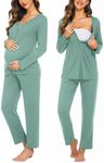 Ekouaer Maternity Nursing Pajama Sets Labor Delivery Pjs Long Sleeve Breastfeeding Pajamas Pregnancy Sleepwear Set, Aqua, Medium