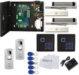 Network 2 Doors RFID Security Door System 600lb Electric Magnetic Door Lock Kit Keypad Reader 110V Power Supply Box RFID Card Key Fob(Phone APP remotely Open Door)